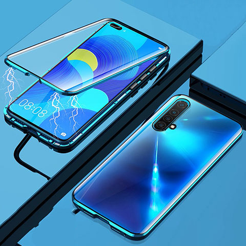 Coque Rebord Bumper Luxe Aluminum Metal Miroir 360 Degres Housse Etui Aimant pour Realme X3 SuperZoom Bleu