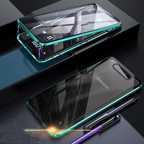 Coque Rebord Bumper Luxe Aluminum Metal Miroir 360 Degres Housse Etui Aimant pour Samsung Galaxy A80 Vert