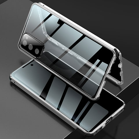 Coque Rebord Bumper Luxe Aluminum Metal Miroir 360 Degres Housse Etui Aimant pour Samsung Galaxy S20 FE 5G Argent