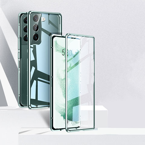 Coque Rebord Bumper Luxe Aluminum Metal Miroir 360 Degres Housse Etui Aimant pour Samsung Galaxy S25 Plus 5G Vert