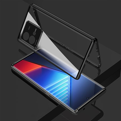 Coque Rebord Bumper Luxe Aluminum Metal Miroir 360 Degres Housse Etui Aimant pour Vivo iQOO 10 Pro 5G Noir