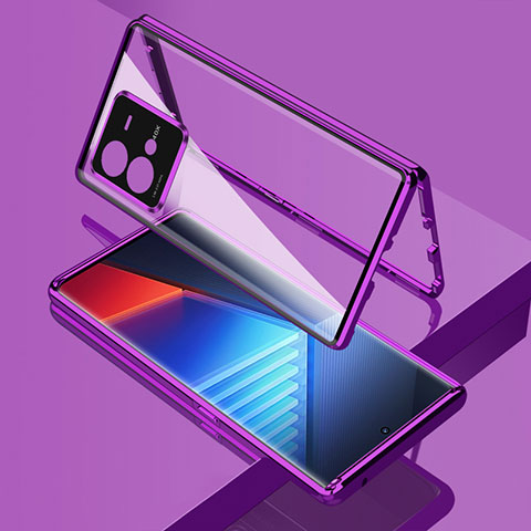 Coque Rebord Bumper Luxe Aluminum Metal Miroir 360 Degres Housse Etui Aimant pour Vivo iQOO 10 Pro 5G Violet