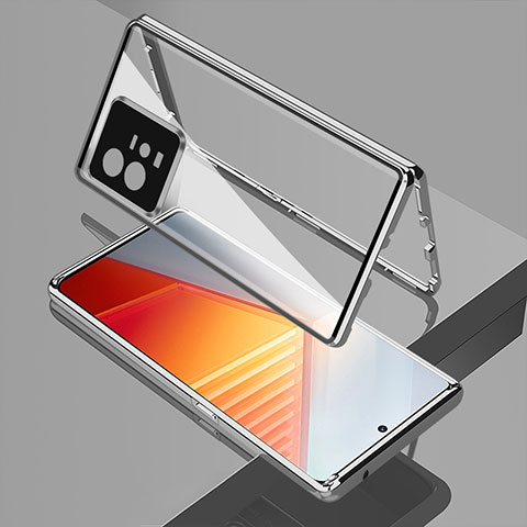 Coque Rebord Bumper Luxe Aluminum Metal Miroir 360 Degres Housse Etui Aimant pour Vivo iQOO 11 5G Argent