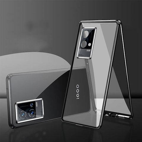 Coque Rebord Bumper Luxe Aluminum Metal Miroir 360 Degres Housse Etui Aimant pour Vivo iQOO 8 5G Noir