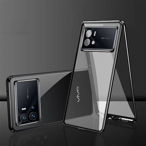 Coque Rebord Bumper Luxe Aluminum Metal Miroir 360 Degres Housse Etui Aimant pour Vivo iQOO 9 Pro 5G Noir