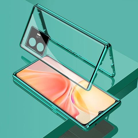 Coque Rebord Bumper Luxe Aluminum Metal Miroir 360 Degres Housse Etui Aimant pour Vivo iQOO Z6 Lite 5G Vert