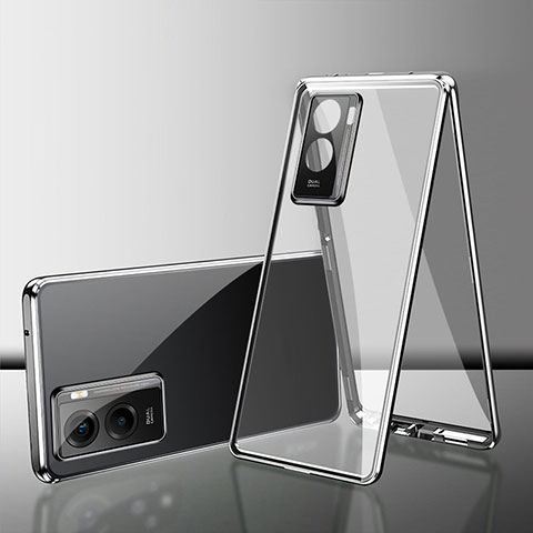 Coque Rebord Bumper Luxe Aluminum Metal Miroir 360 Degres Housse Etui Aimant pour Vivo iQOO Z7x 5G Argent