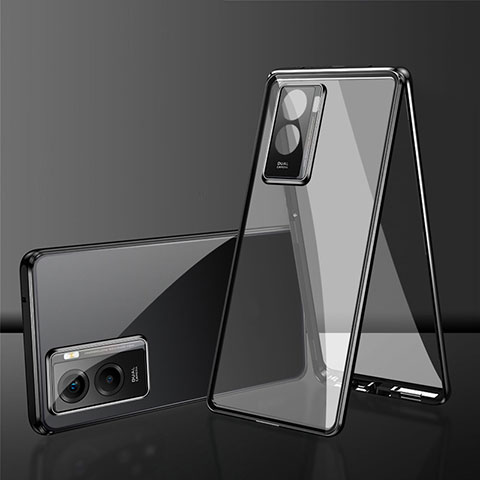 Coque Rebord Bumper Luxe Aluminum Metal Miroir 360 Degres Housse Etui Aimant pour Vivo iQOO Z7x 5G Noir