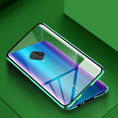 Coque Rebord Bumper Luxe Aluminum Metal Miroir 360 Degres Housse Etui Aimant pour Vivo S1 Pro Vert