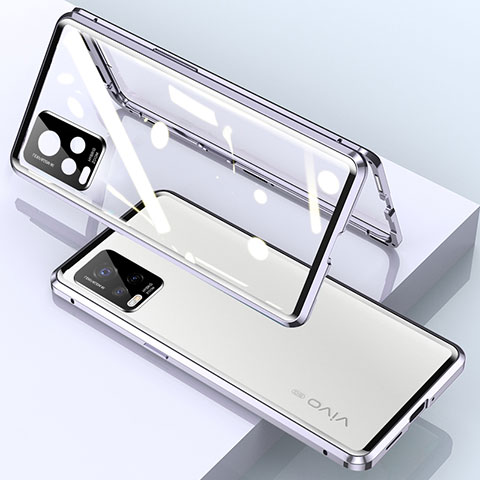 Coque Rebord Bumper Luxe Aluminum Metal Miroir 360 Degres Housse Etui Aimant pour Vivo V20 Pro 5G Argent