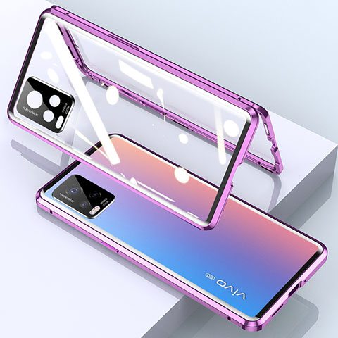 Coque Rebord Bumper Luxe Aluminum Metal Miroir 360 Degres Housse Etui Aimant pour Vivo V20 Pro 5G Violet