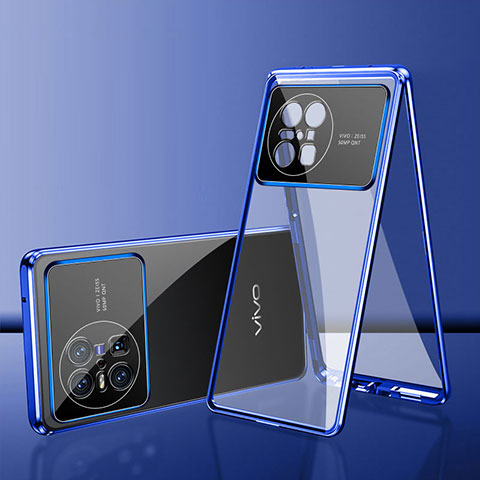 Coque Rebord Bumper Luxe Aluminum Metal Miroir 360 Degres Housse Etui Aimant pour Vivo X Note Bleu