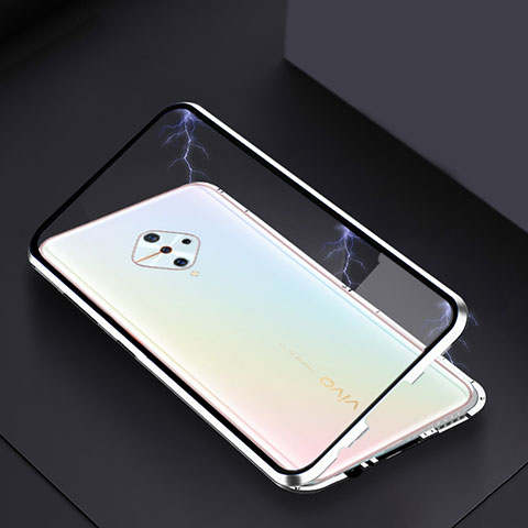 Coque Rebord Bumper Luxe Aluminum Metal Miroir 360 Degres Housse Etui Aimant pour Vivo X50 Lite Argent