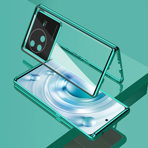 Coque Rebord Bumper Luxe Aluminum Metal Miroir 360 Degres Housse Etui Aimant pour Vivo X80 5G Vert