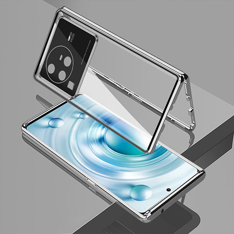 Coque Rebord Bumper Luxe Aluminum Metal Miroir 360 Degres Housse Etui Aimant pour Vivo X80 Pro 5G Argent