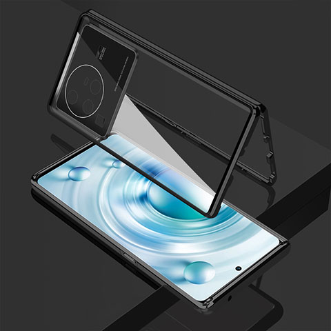 Coque Rebord Bumper Luxe Aluminum Metal Miroir 360 Degres Housse Etui Aimant pour Vivo X80 Pro 5G Noir