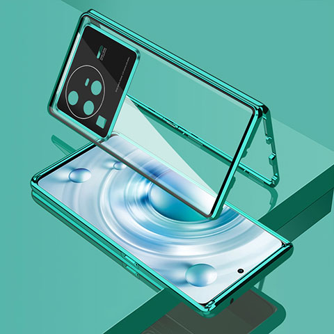 Coque Rebord Bumper Luxe Aluminum Metal Miroir 360 Degres Housse Etui Aimant pour Vivo X80 Pro 5G Vert