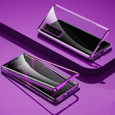 Coque Rebord Bumper Luxe Aluminum Metal Miroir 360 Degres Housse Etui Aimant pour Vivo Y70t 5G Violet