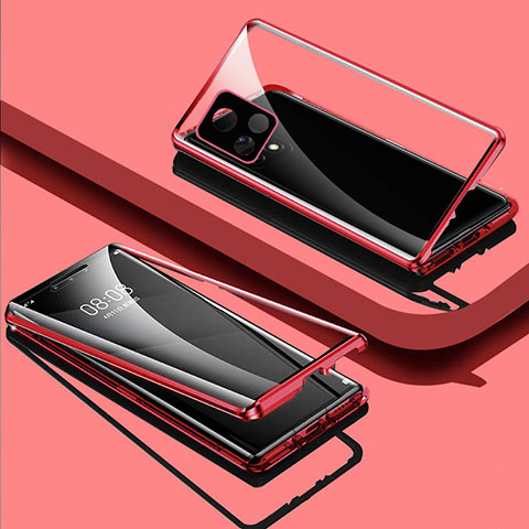 Coque Rebord Bumper Luxe Aluminum Metal Miroir 360 Degres Housse Etui Aimant pour Vivo Y72 India Rouge