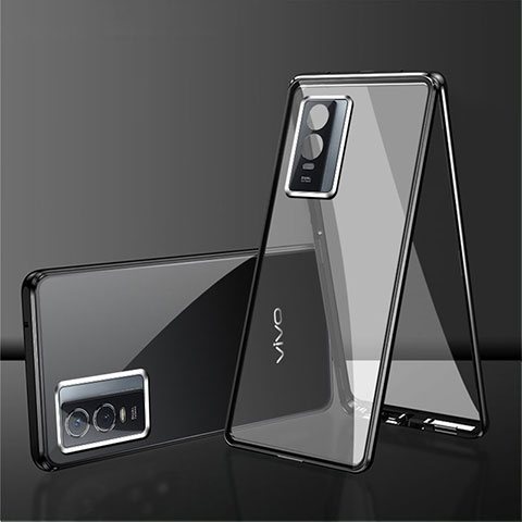 Coque Rebord Bumper Luxe Aluminum Metal Miroir 360 Degres Housse Etui Aimant pour Vivo Y76s 5G Noir