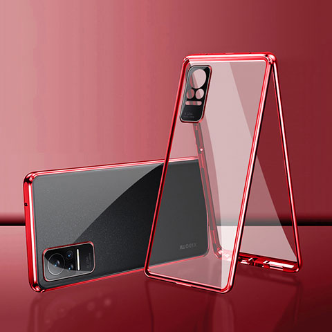 Coque Rebord Bumper Luxe Aluminum Metal Miroir 360 Degres Housse Etui Aimant pour Xiaomi Civi 1S 5G Rouge