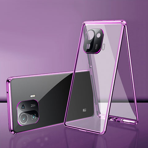 Coque Rebord Bumper Luxe Aluminum Metal Miroir 360 Degres Housse Etui Aimant pour Xiaomi Mi 11 Pro 5G Violet