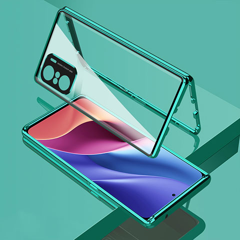 Coque Rebord Bumper Luxe Aluminum Metal Miroir 360 Degres Housse Etui Aimant pour Xiaomi Mi 11i 5G Vert