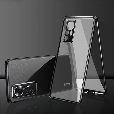 Coque Rebord Bumper Luxe Aluminum Metal Miroir 360 Degres Housse Etui Aimant pour Xiaomi Mi 12 5G Noir