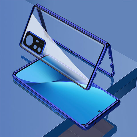 Coque Rebord Bumper Luxe Aluminum Metal Miroir 360 Degres Housse Etui Aimant pour Xiaomi Mi 12T Pro 5G Bleu