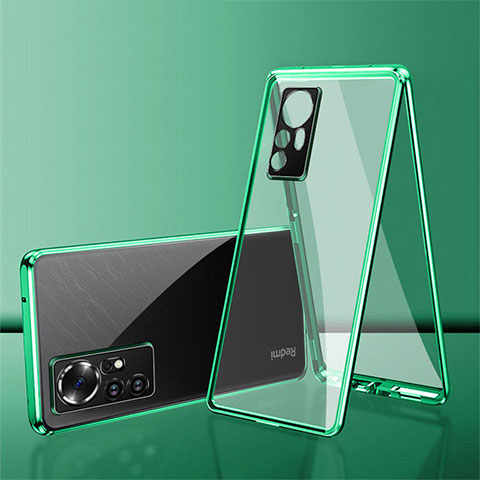 Coque Rebord Bumper Luxe Aluminum Metal Miroir 360 Degres Housse Etui Aimant pour Xiaomi Mi 12X 5G Vert