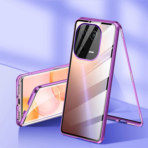 Coque Rebord Bumper Luxe Aluminum Metal Miroir 360 Degres Housse Etui Aimant pour Xiaomi Mi 13 Pro 5G Violet