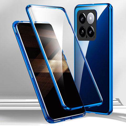 Coque Rebord Bumper Luxe Aluminum Metal Miroir 360 Degres Housse Etui Aimant pour Xiaomi Mi 14 5G Bleu