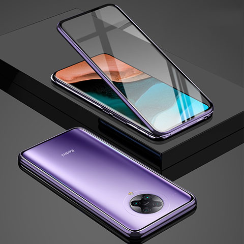 Coque Rebord Bumper Luxe Aluminum Metal Miroir 360 Degres Housse Etui Aimant pour Xiaomi Poco F2 Pro Violet