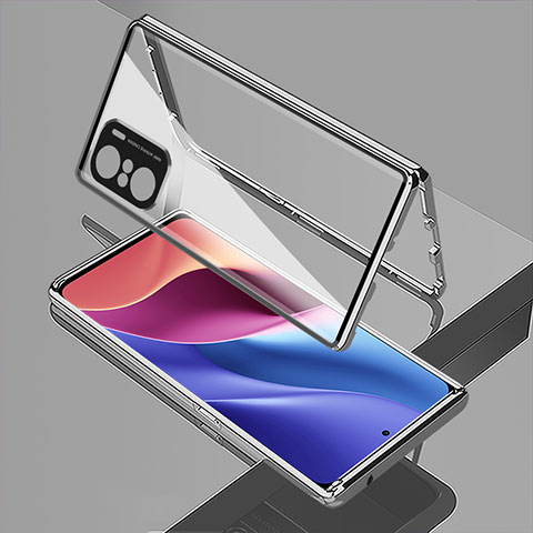 Coque Rebord Bumper Luxe Aluminum Metal Miroir 360 Degres Housse Etui Aimant pour Xiaomi Poco F3 5G Argent