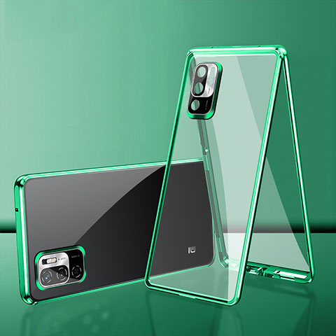 Coque Rebord Bumper Luxe Aluminum Metal Miroir 360 Degres Housse Etui Aimant pour Xiaomi POCO M3 Pro 5G Vert