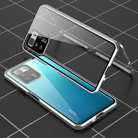 Coque Rebord Bumper Luxe Aluminum Metal Miroir 360 Degres Housse Etui Aimant pour Xiaomi Poco X3 GT 5G Argent