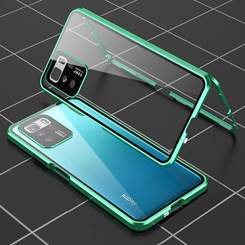 Coque Rebord Bumper Luxe Aluminum Metal Miroir 360 Degres Housse Etui Aimant pour Xiaomi Poco X3 GT 5G Vert