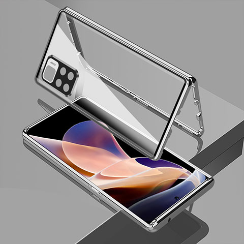 Coque Rebord Bumper Luxe Aluminum Metal Miroir 360 Degres Housse Etui Aimant pour Xiaomi Poco X4 NFC Argent