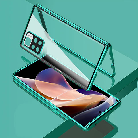Coque Rebord Bumper Luxe Aluminum Metal Miroir 360 Degres Housse Etui Aimant pour Xiaomi Poco X4 NFC Vert