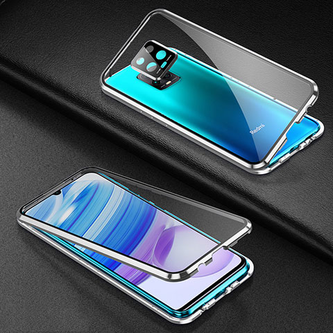 Coque Rebord Bumper Luxe Aluminum Metal Miroir 360 Degres Housse Etui Aimant pour Xiaomi Redmi 10X Pro 5G Argent