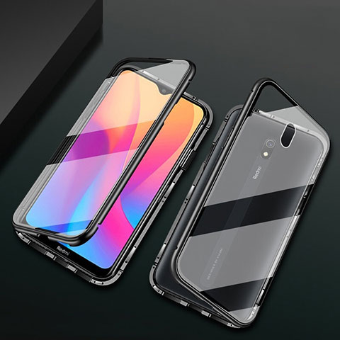 Coque Rebord Bumper Luxe Aluminum Metal Miroir 360 Degres Housse Etui Aimant pour Xiaomi Redmi 8A Noir