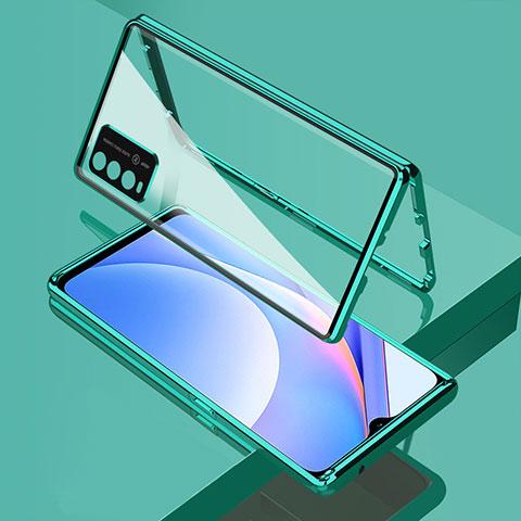 Coque Rebord Bumper Luxe Aluminum Metal Miroir 360 Degres Housse Etui Aimant pour Xiaomi Redmi 9 Power Vert