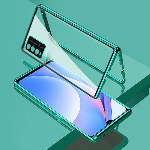 Coque Rebord Bumper Luxe Aluminum Metal Miroir 360 Degres Housse Etui Aimant pour Xiaomi Redmi 9T 4G Vert