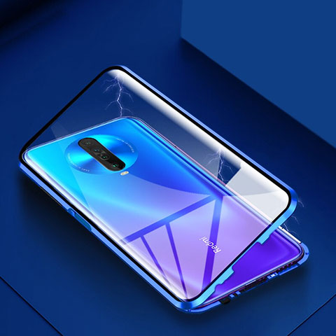 Coque Rebord Bumper Luxe Aluminum Metal Miroir 360 Degres Housse Etui Aimant pour Xiaomi Redmi K30 5G Bleu