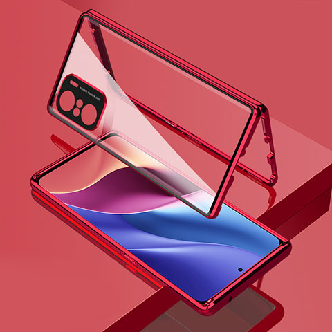 Coque Rebord Bumper Luxe Aluminum Metal Miroir 360 Degres Housse Etui Aimant pour Xiaomi Redmi K40 5G Rouge