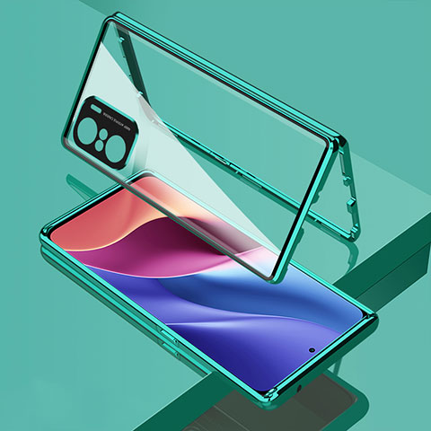 Coque Rebord Bumper Luxe Aluminum Metal Miroir 360 Degres Housse Etui Aimant pour Xiaomi Redmi K40 5G Vert