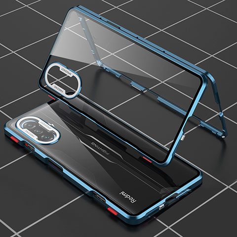 Coque Rebord Bumper Luxe Aluminum Metal Miroir 360 Degres Housse Etui Aimant pour Xiaomi Redmi K40 Gaming 5G Bleu