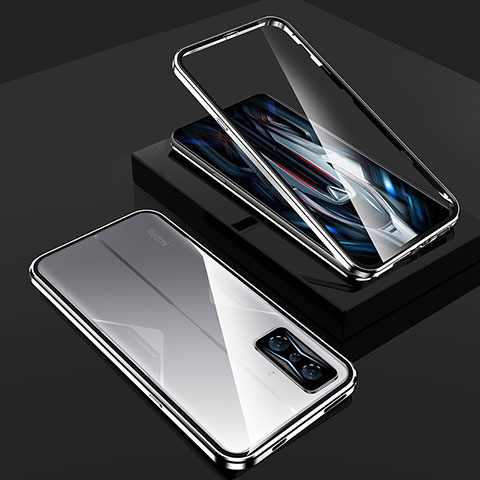 Coque Rebord Bumper Luxe Aluminum Metal Miroir 360 Degres Housse Etui Aimant pour Xiaomi Redmi K50 Gaming 5G Argent