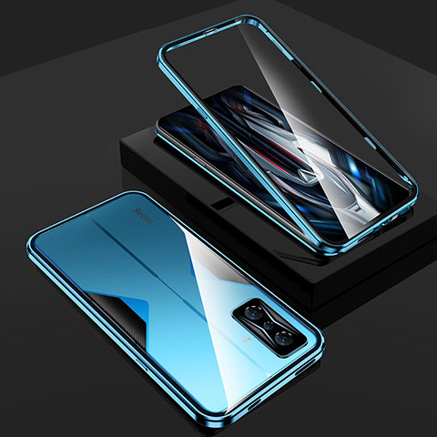 Coque Rebord Bumper Luxe Aluminum Metal Miroir 360 Degres Housse Etui Aimant pour Xiaomi Redmi K50 Gaming 5G Bleu