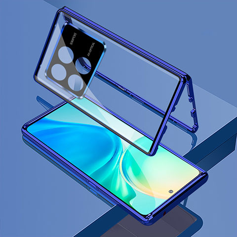 Coque Rebord Bumper Luxe Aluminum Metal Miroir 360 Degres Housse Etui Aimant pour Xiaomi Redmi K70 Pro 5G Bleu